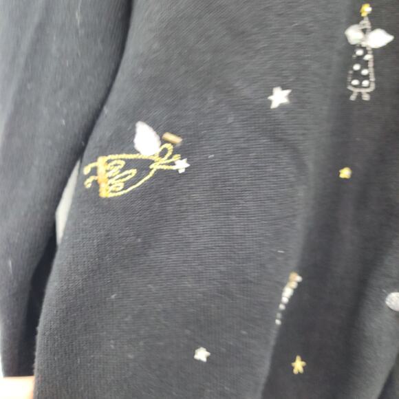Women's Susan Bristol Button Front Black Angel Beaded Cardigan Sweater Small - Picture 3 of 6